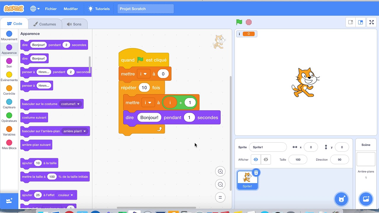 Utilisation d'une boucle avec compteur dans Scratch