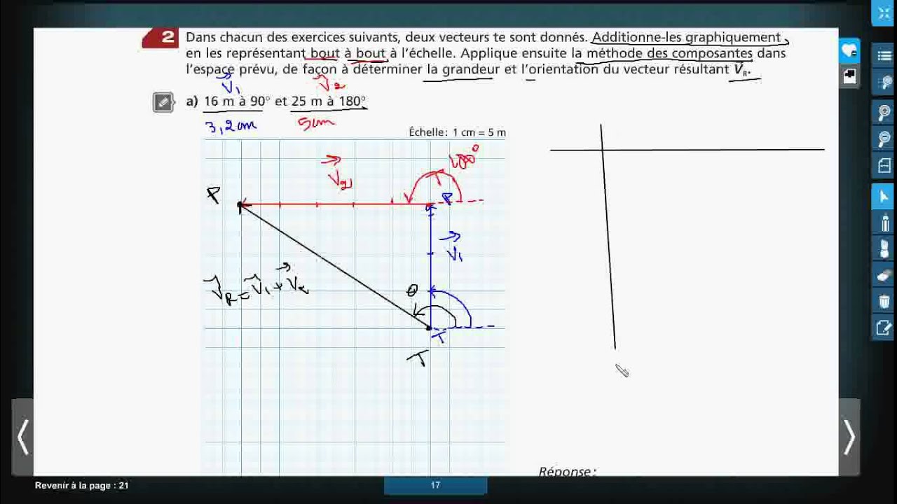 Secondaire 5 Physique Québec: Addition de vecteurs par la méthode graphique et algébrique