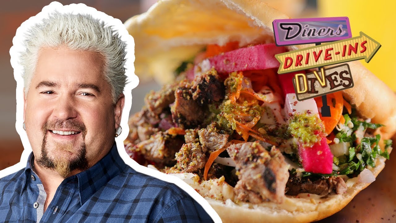 Guy Fieri Eats a Steak Shawarma Pita | Diners, Drive-ins and Dives with Guy Fieri | Food Network