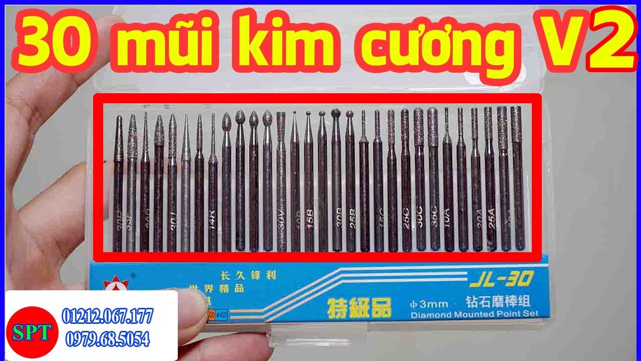 Bộ 30 mũi m&agrave;i khắc kim cương cao cấp V2, mũi m&agrave;i khắc chữ đa năng ✅ #SPTshop 222