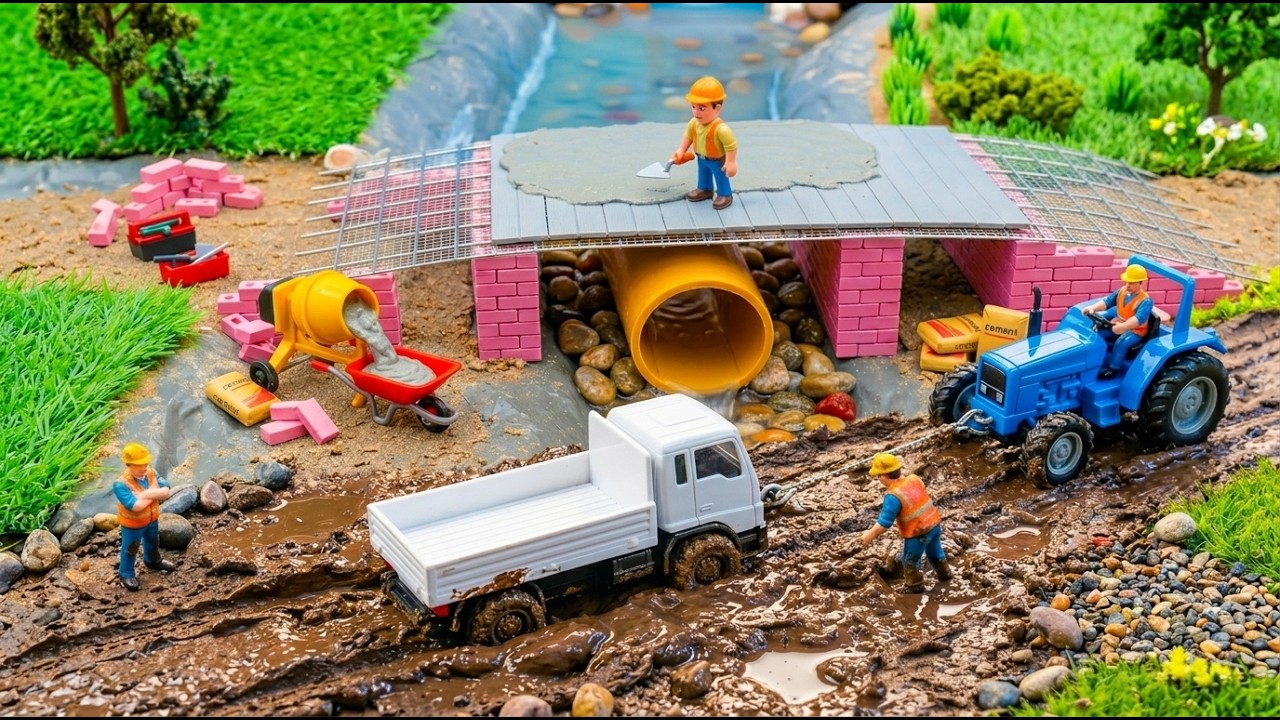 DIY Mini Construction Machines | River Crossing Road Repair and Mini Bridge Construction