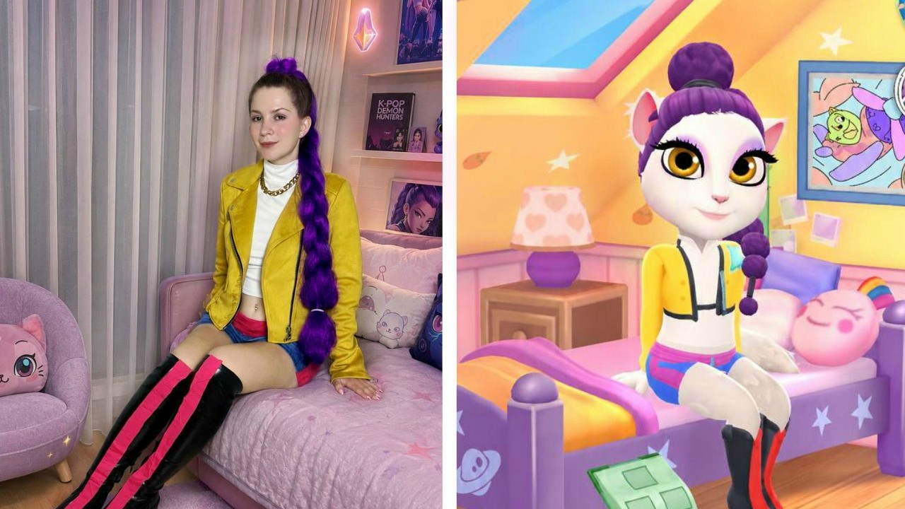 Kpop Demon Hunters - Rumi REAL vs GAME  - My Talking Angela 2