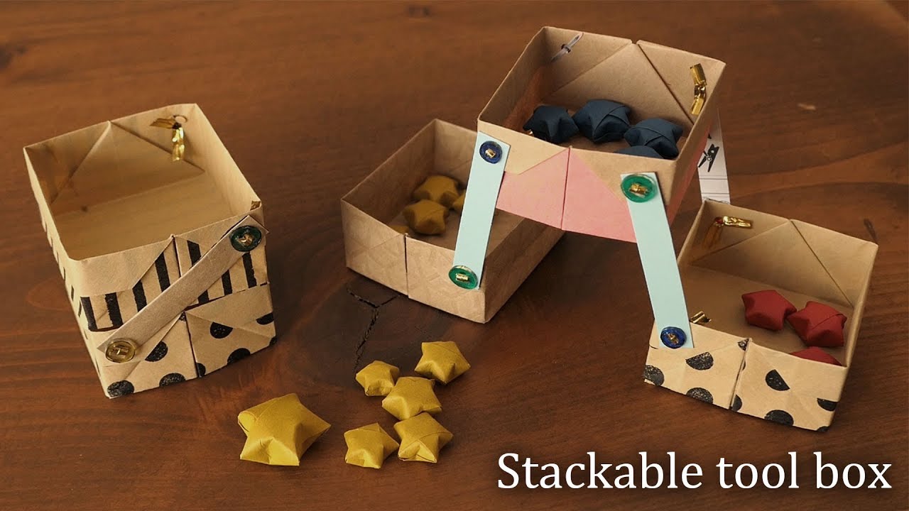 工具箱みたいな箱！折り紙と割りピンで作れる★Stackable tool box【Origami Tutorial】