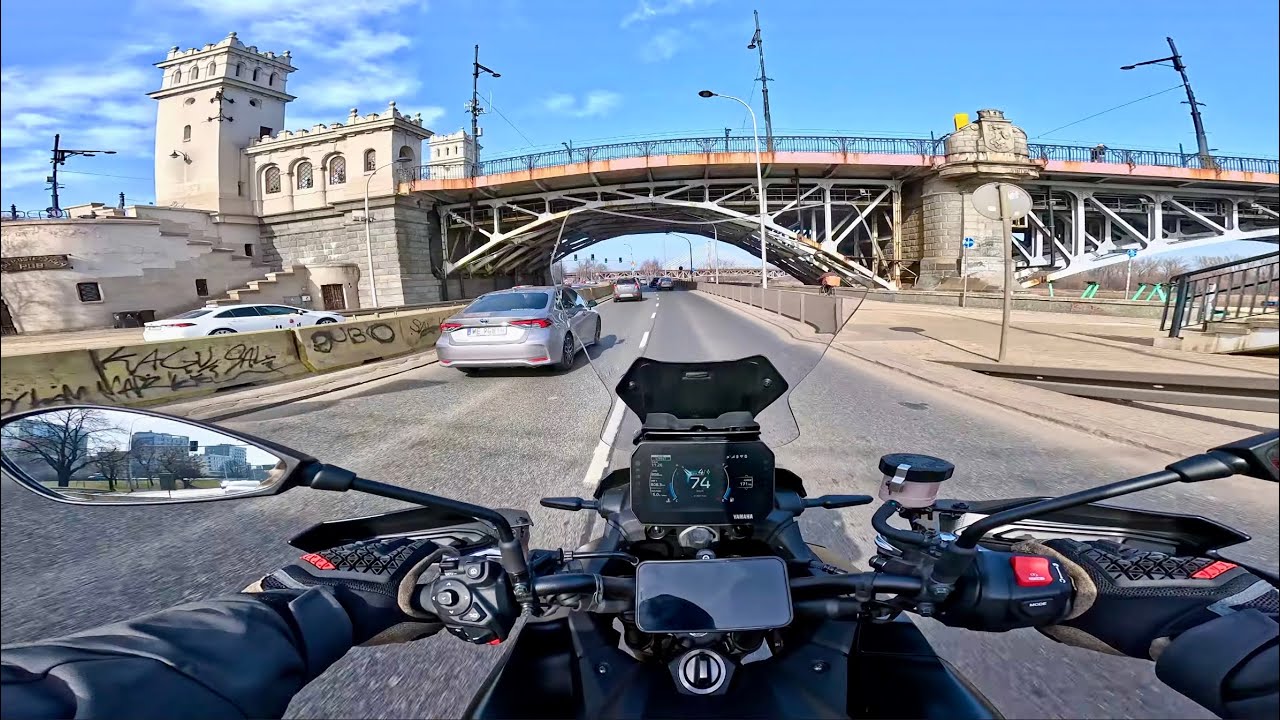 4K. Cloudy Sunday Ride #01 YAMAHA Tracer 9 GT. POV. Raw Sound. City Ride. Urban Ride. Poland. Warsaw
