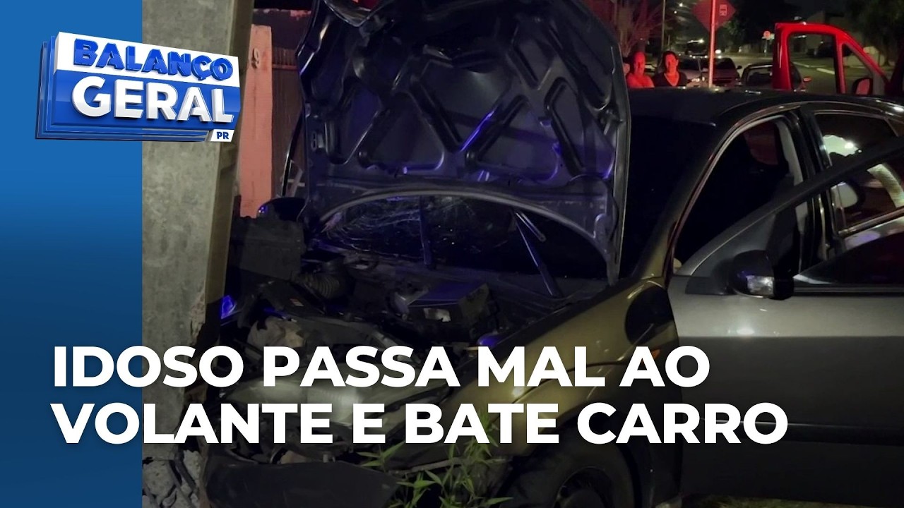 Idoso que faz tratamento de próstata passa mal, bate carro em poste e deixa bairro sem luz