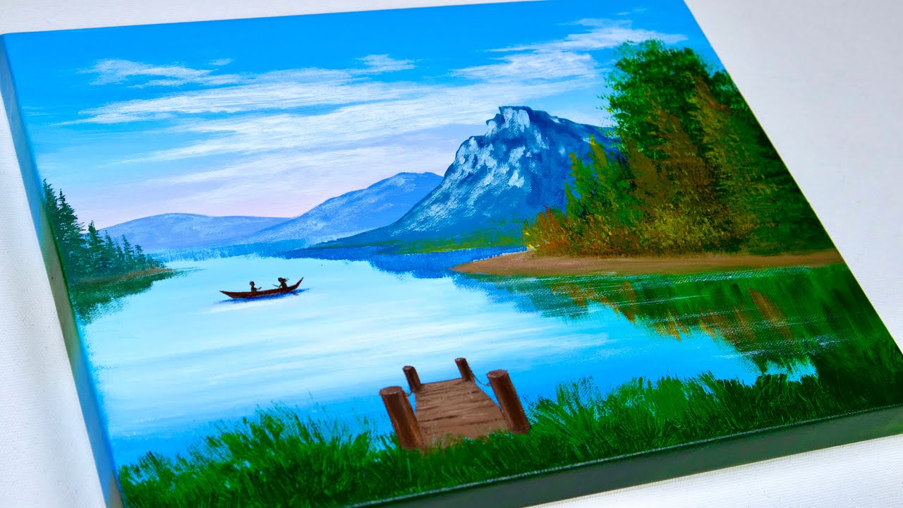 Landscape Painting | Mountain Lake | Easy Acrylic Painting for Beginners