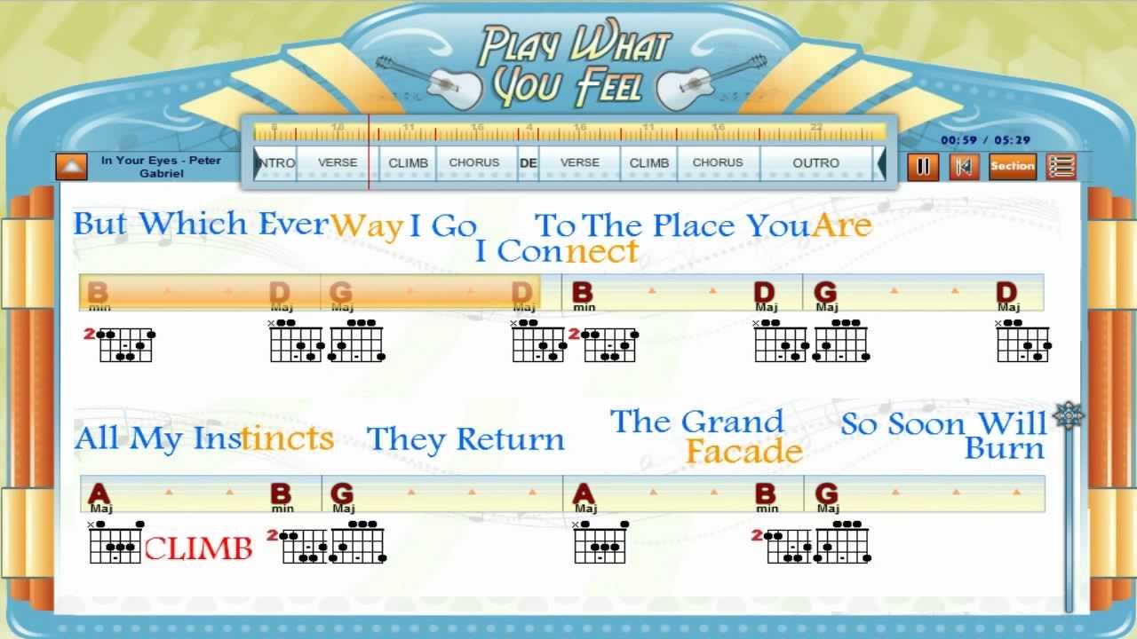 In Your Eyes - Peter Gabriel - Guitaraoke, Chords & Lyrics, Lesson - playwhatyoufeel.com
