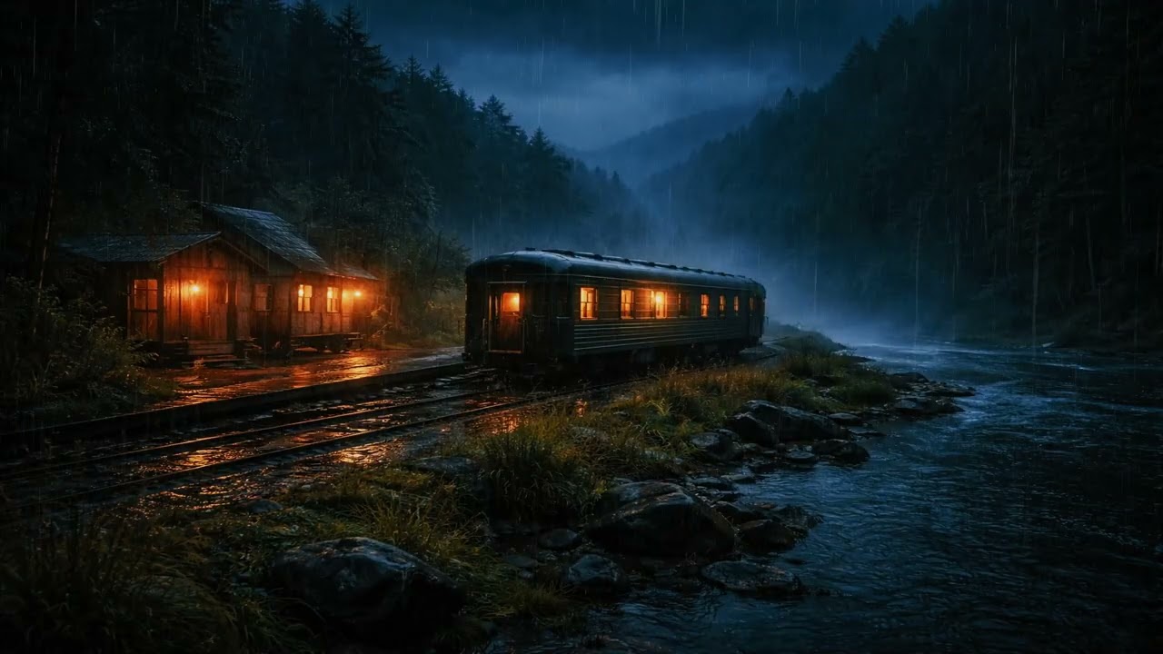 Relaxing Rain Sounds | River Bend Train Sleeper Night – Gentle Rain
