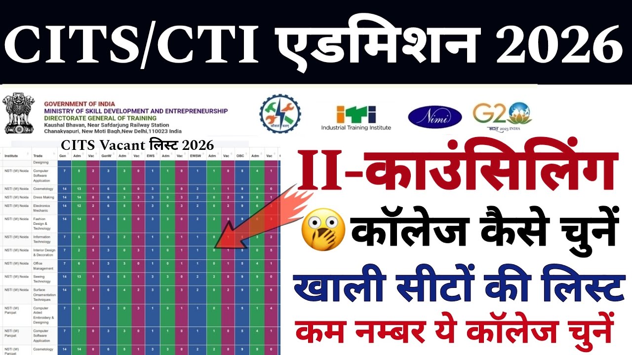 Cits 2nd Round Counselling 2026 || CTI कॉलेज खाली सीटों की लिस्ट! || कम नम्बर Cits कॉलेज कैसे चुनें?