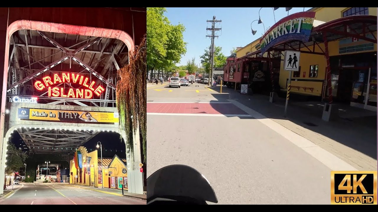 Motorcycle Ride 4K 🏍️ | Granville Island Spring, Vancouver