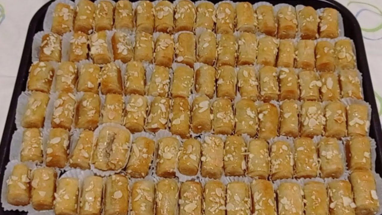 حلوى اللوز/طريقة تحضير المحنشة باللوز بورقة بسطيلة بجميع تفاصيلها وأسرار نجاحها