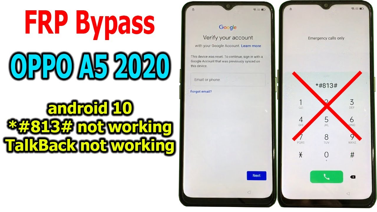 Oppo A5 2020 Android 10 FRP Bypass Google Account Lock, *#813#, TalkBack not working