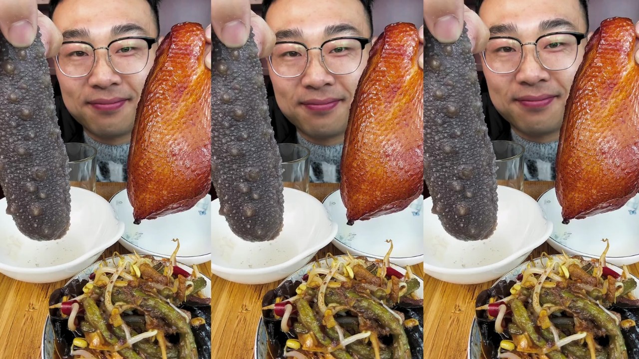 Давайте поедим! Утиное мясо и жареная острая еда. Шоу, посвященное поеданию действительно вкусной...