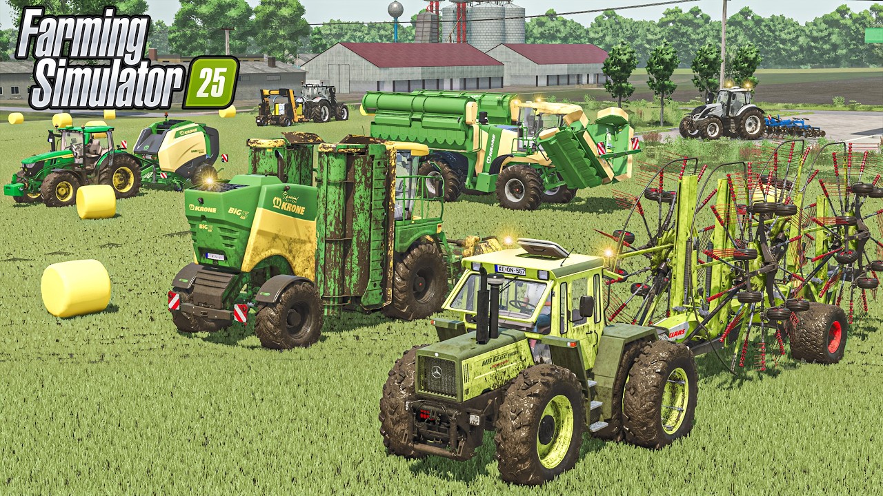 Using a Big Mower Harvester & Making Silage Bales and Hay | Farming Simulator 25