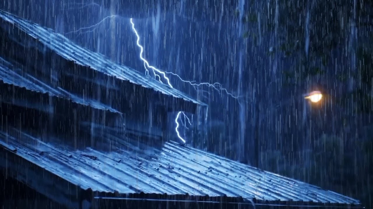 🔴 Rain on a Tin Roof for Sleeping 24/7, Deep Sleep with Heavy Rain & Thunder on Metal Roof at Night