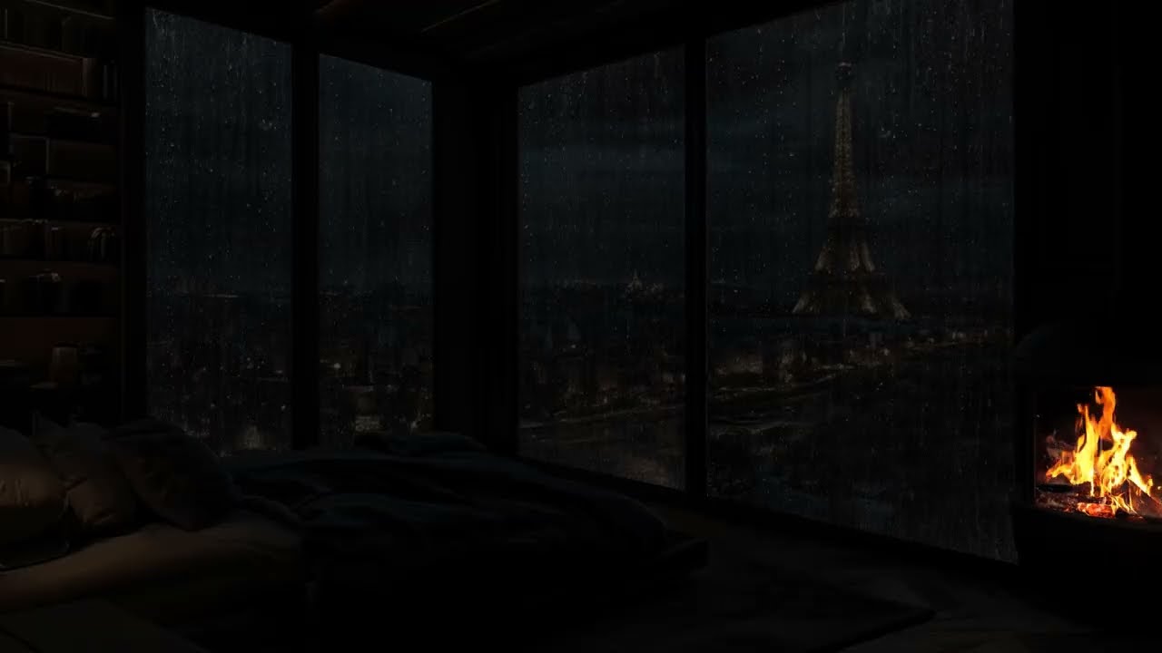 NO ADS | Cozy Paris Apartment in the Rain🌧️Relaxing Fireplace & City Rain Sounds for Sleeping
