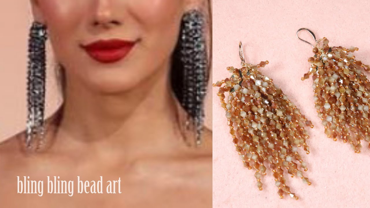 آموزش گوشواره ریشه ای  شیک و مجلسی قفط با منجوق و کریستال Root earring .beading tutuorial
