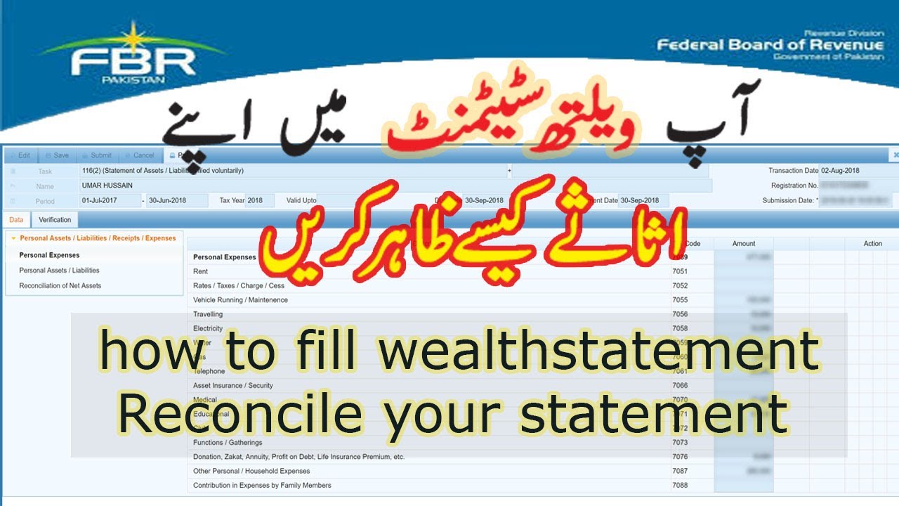 How to fill wealth statement I Reconcile wealth statement I FBR iris