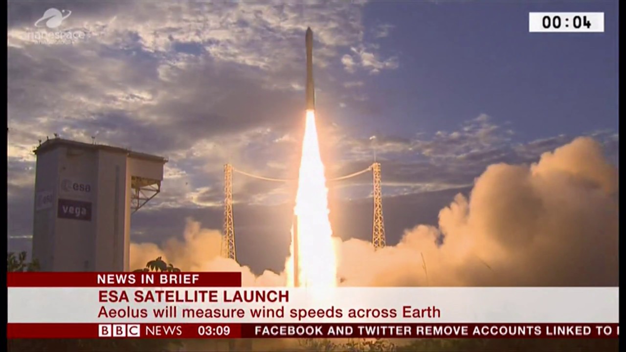 ESA Aeolus satellite launch (French Guiana) - BBC News - 23rd August 2018