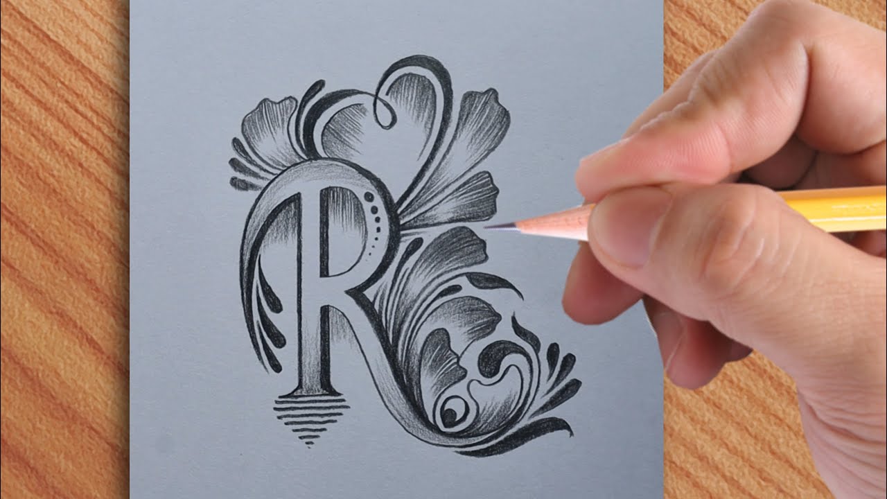 beautiful R letter tattoo drawing with pencil || how to make drawing of R letter design