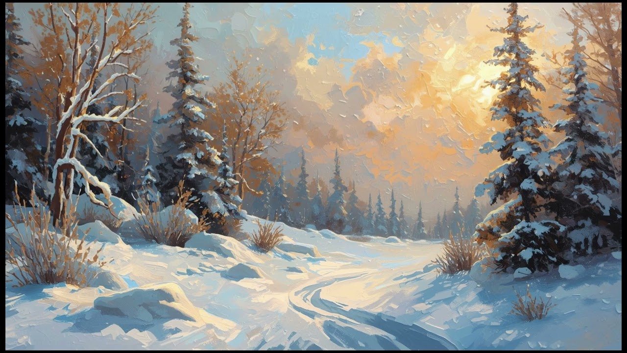 Winter Forest Free TV Art Wallpaper Screensaver, Home Decor Samsung Oil Painting Woodland Landscape