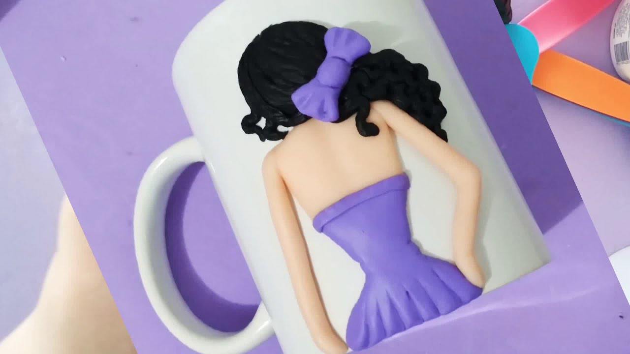 Taza decorada Woman en porcelana fría / pasta flexible
