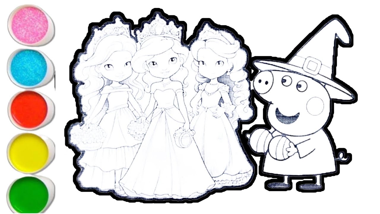 Peppa pig With Princess Drawing Painting & Colouring For kids & Toddlers ll Easy Kids Drawing 