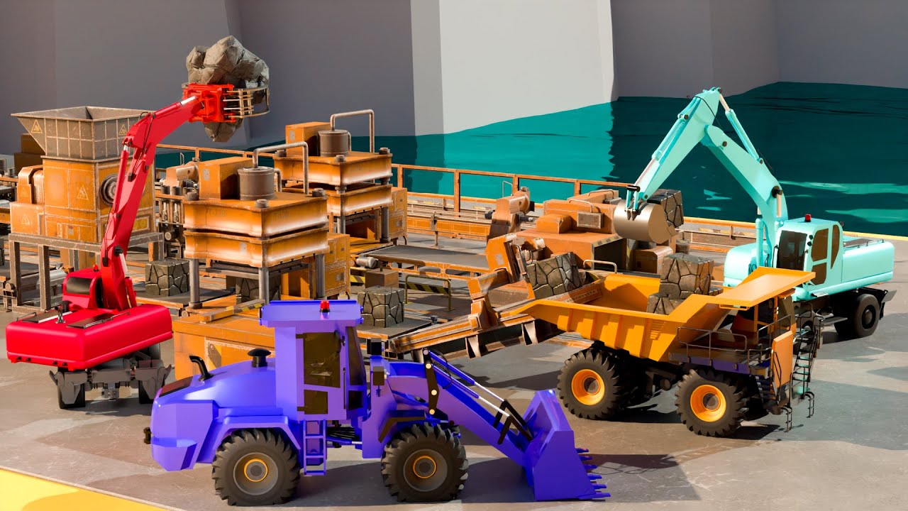 Excavator & Loader Rock Crushing Action! Construction Simulator