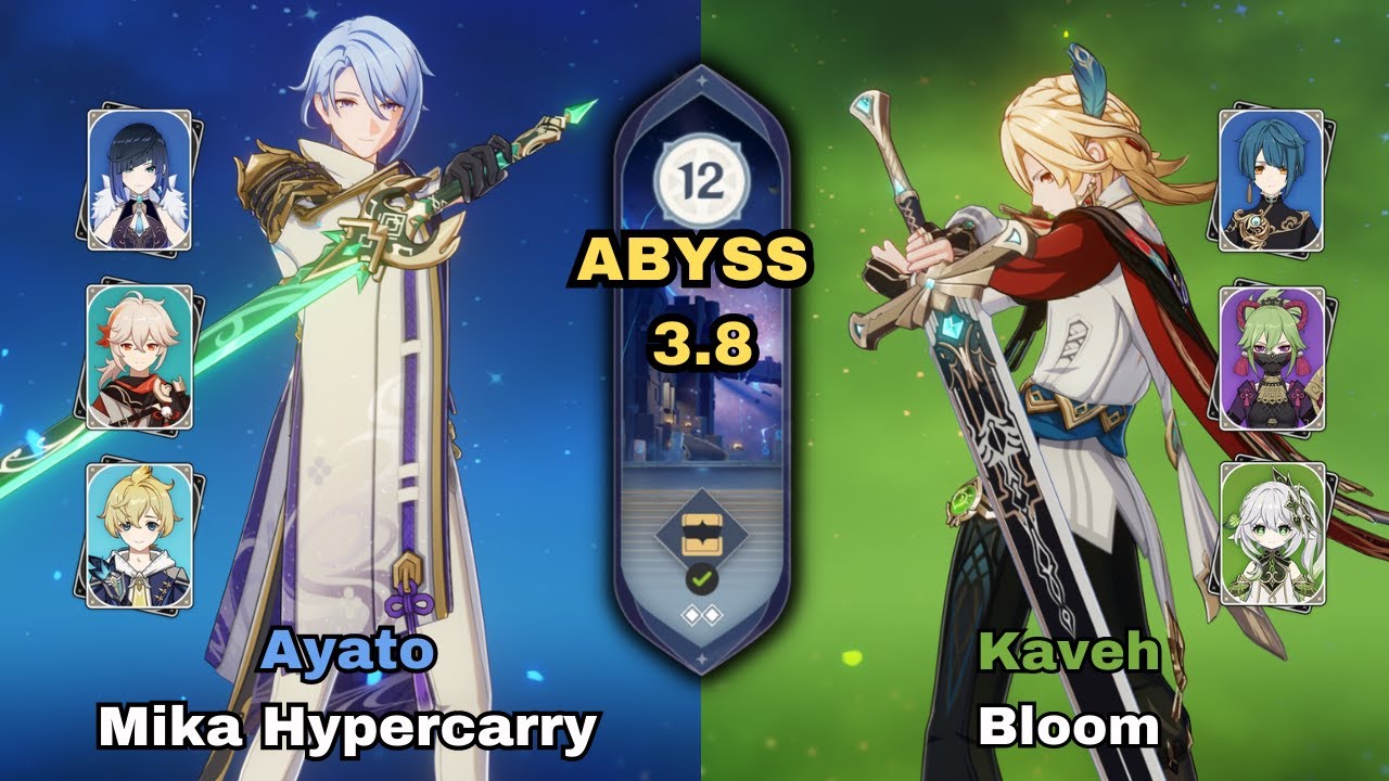 SPIRAL ABYSS 3.8: C0 Ayato Mika Hypercarry & C0 Kaveh Hyperbloom | Floor 12 - 9 Stars