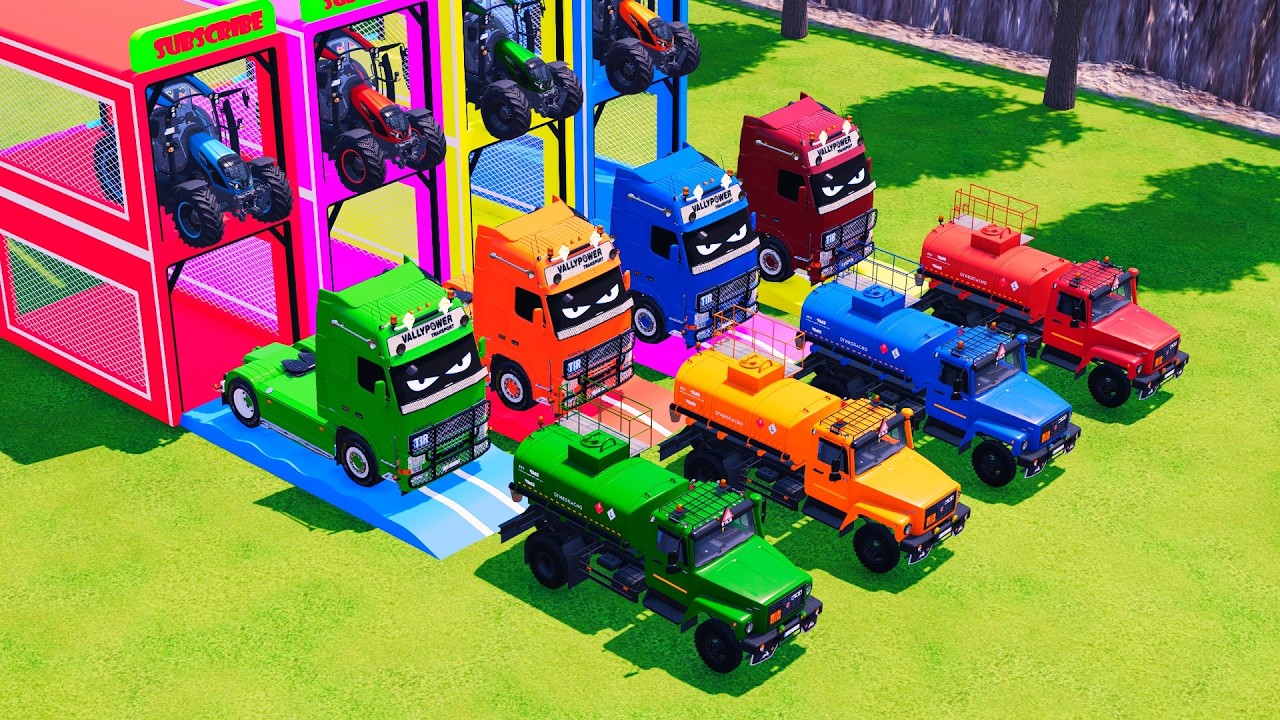 Transport with Colors - ALL MIXER TRUCK WITH DOUBLE FLATBED TRAILER TRUCK & TRACTOR! FS22 #84