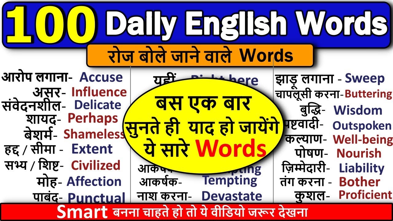 100 Most Useful Daily Use Words | रोज़ बोले जाने वाले daily words 2021 | Daily vocabulary 2021