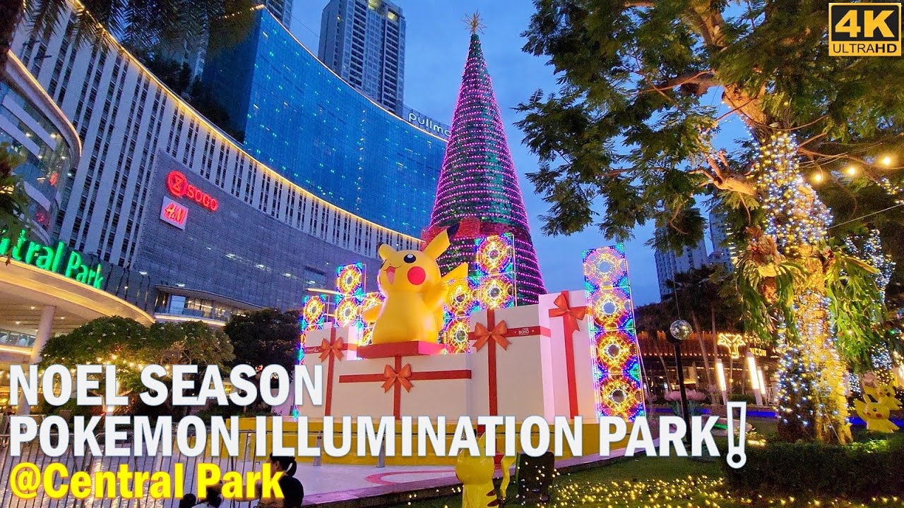 Walk in Noel Season @ Tribeca Park Central Park❗Pokemon Illumination Park with Giant Christmas Tree