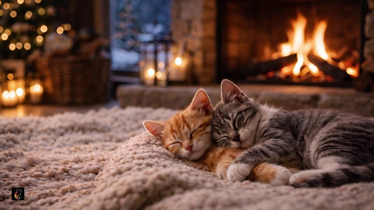 Cozy Sleeping Kittens by the Fireplace 🐾🔥 Gentle Purring & Warm Fire Sounds for Deep Sleep