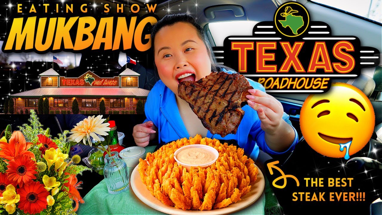 Texas Roadhouse Mukbang (Giant Steak + Rattlesnake Bites + Fried Pickles + Wings) 먹방 Eating Show!