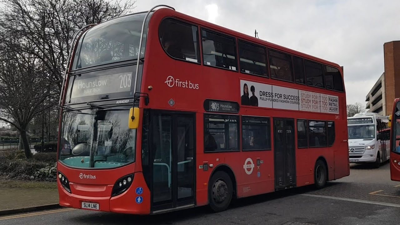 Full Ride: London Bus Route 203 Hounslow - Staines. First Bus Enviro400 ADE40307 (SL14 LNE)
