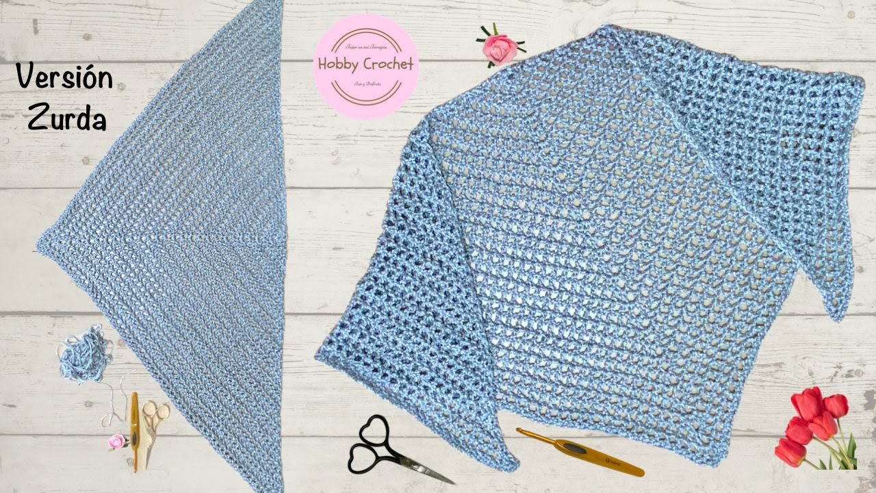 Chal triangular plateado para principiantes, a crochet paso a paso (Versión Zurda)
