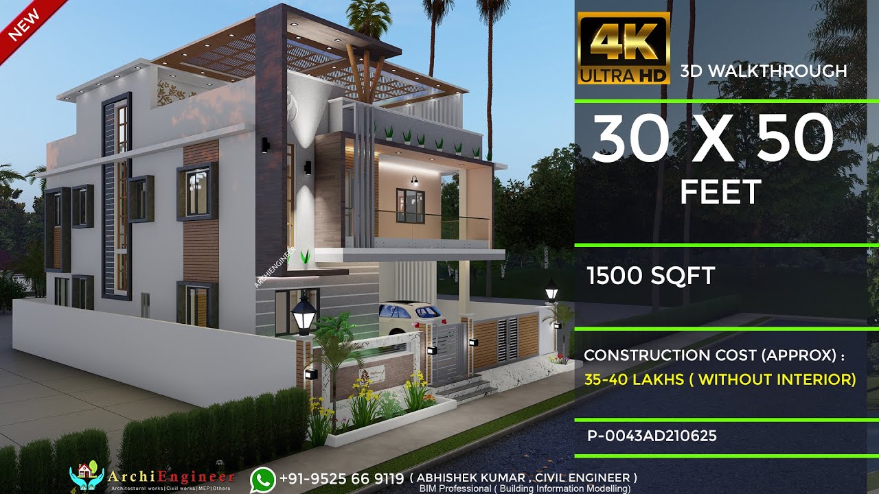 30x50 House Design 3D | 🔥🔥1500 Sqft house plan || ArchiEngineer House Plan