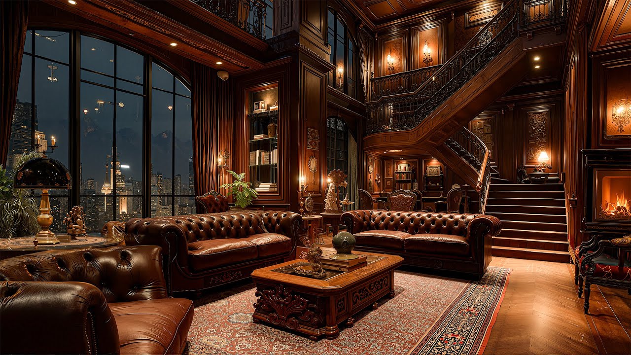 Soothing Jazz In The Cozy Living Room Of A Luxurious Villa - Warm Jazz Music On A Snowy Day To Relax