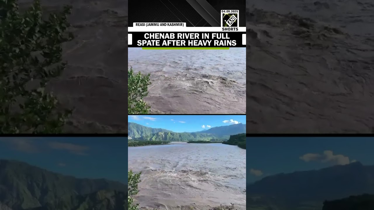 Chenab River swells in Reasi after continuous heavy rainfall
