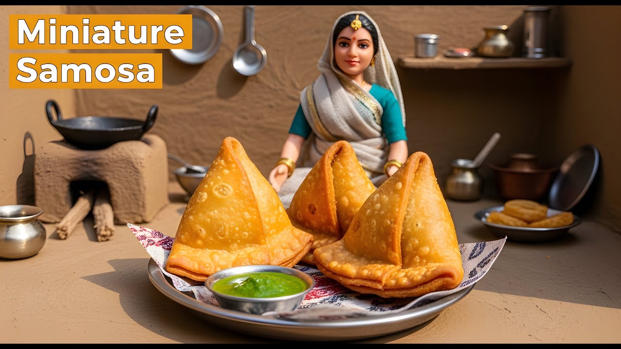 Miniature Doll Samosa Cooking ASMR | Indian Village Tiny Kitchen ASMR