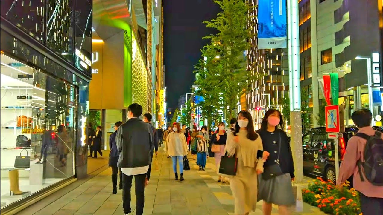 【4K】Tokyo Night Walk - from Ginza to Shimbashi 銀座から新橋まで歩く 2020.10