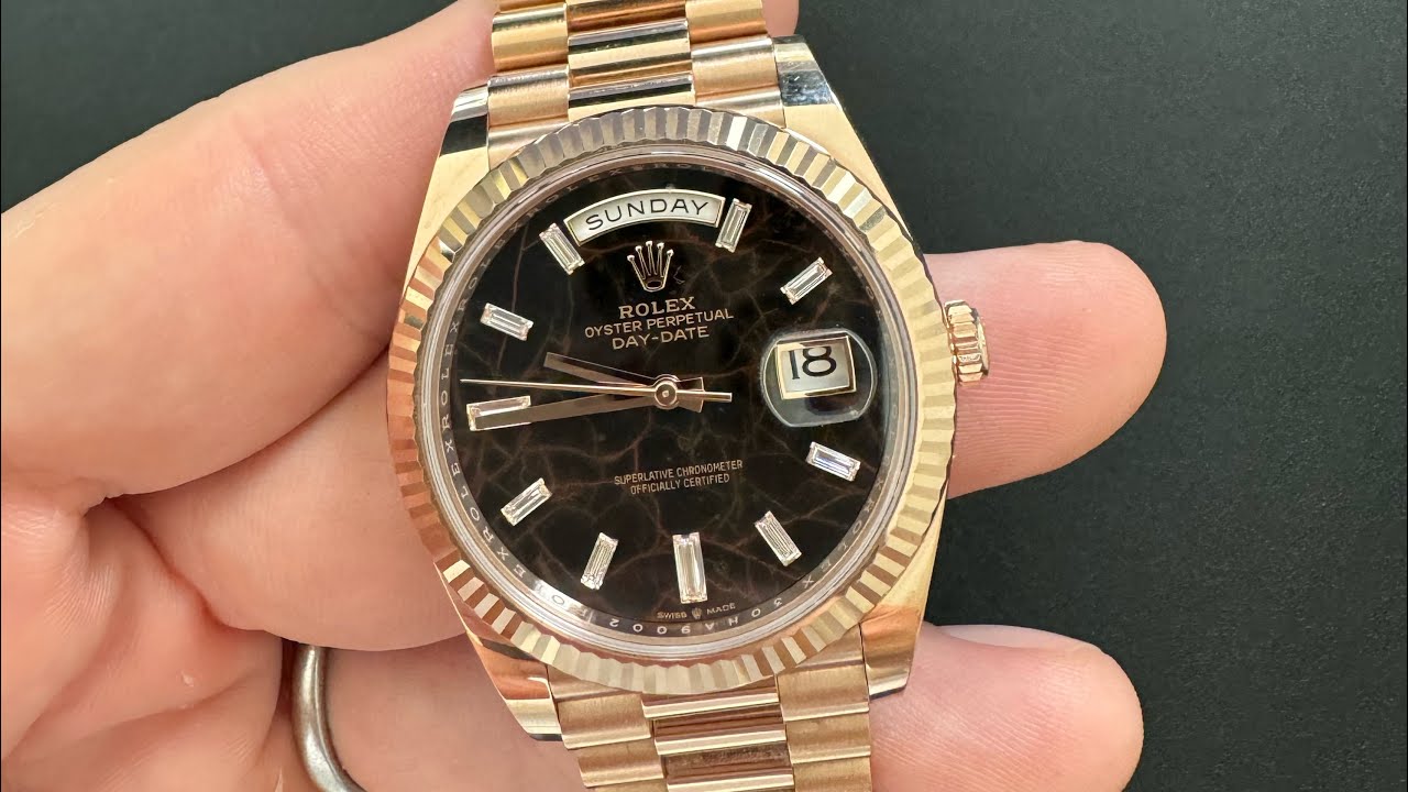 Rolex Date Date 40. Eisenkiesel, with Diamond markers, everose rose gold.