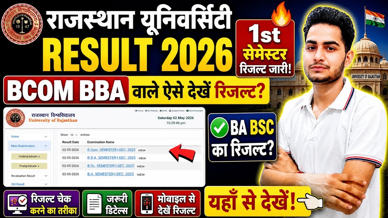 👉 Rajasthan University Result 2026 🔥 1st Semester Result 💥 BA BSc BCom BBA Result Check Kaise Kare 🔥
