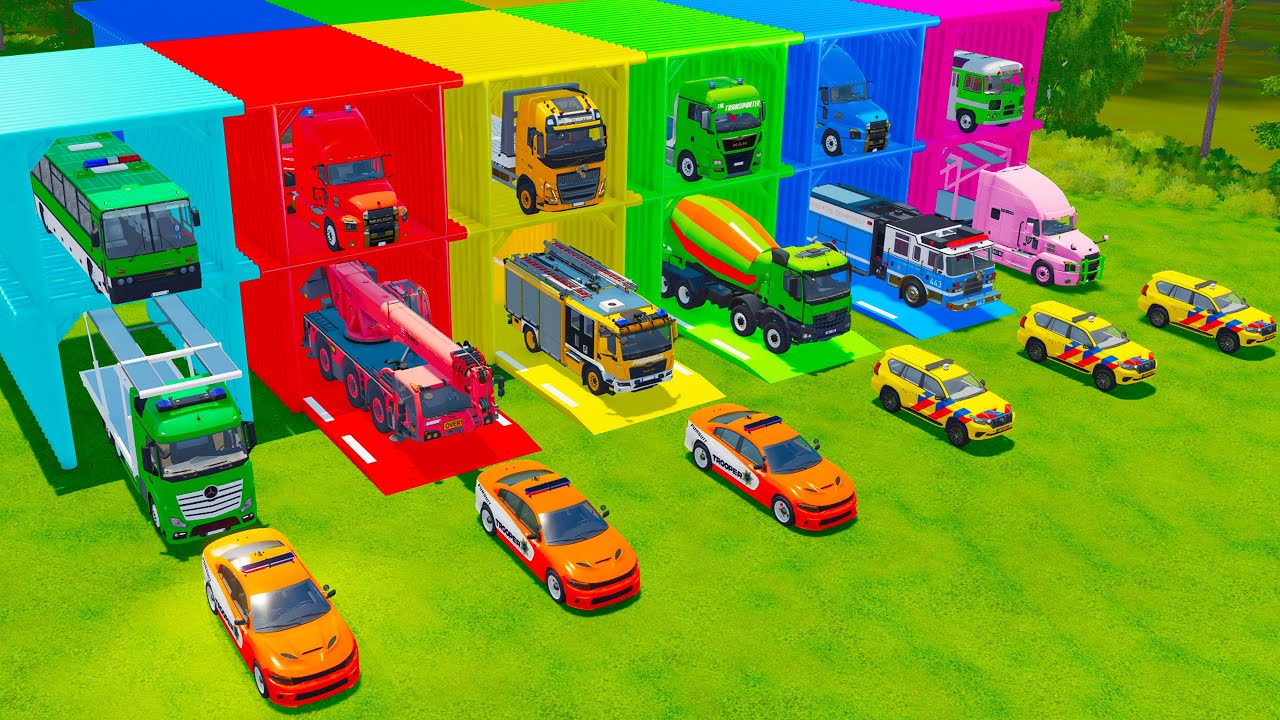 ALL EMERGENCY AND RESCUE VEHICLES, FIRE ENGINE, POLICE CARS, MIXER TRUCK TRANSPORT TO GARAGE - FS22