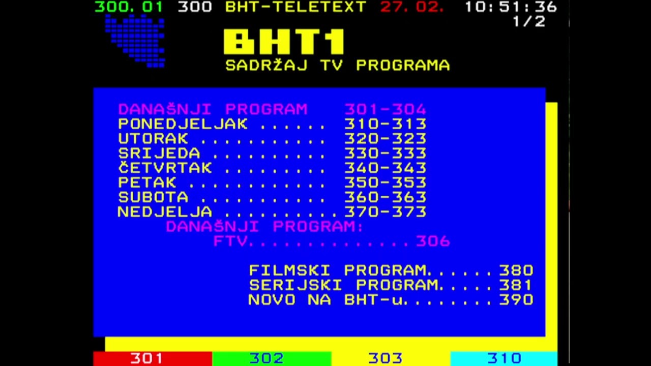 Teletekst BHT 1. Raspored, najave, vijesti. 27. 02. 2026.