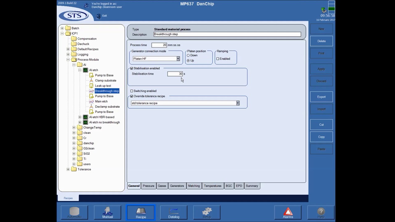 Dry Etch TPT Training - ICP&rsquo;s and Pegasus software: #2 Recipes