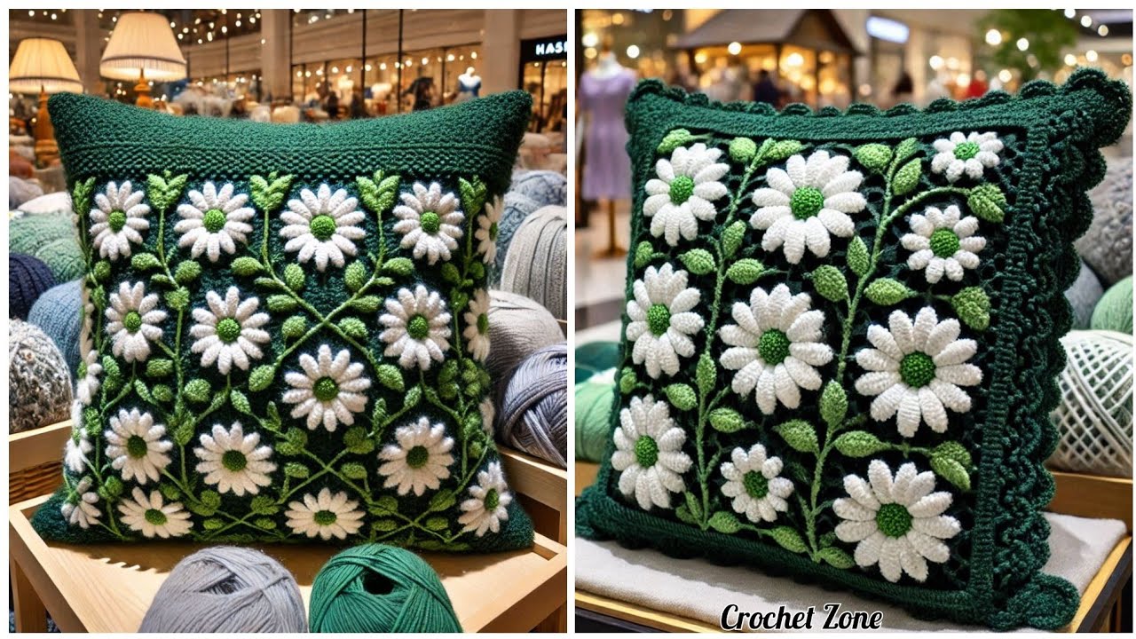 Crochet Pillow Cover Design Ideas Knitted with Wool. Crochet Pillow Cover Design. #crochet #handmade