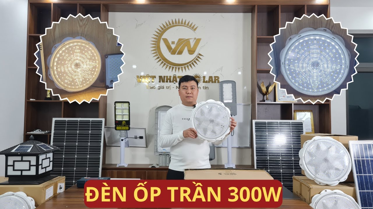 Đèn năng lượng mặt trời trong nhà - SALE mẫu đèn ốp trần 300w 3 màu ánh sáng lắp đặt trong nhà