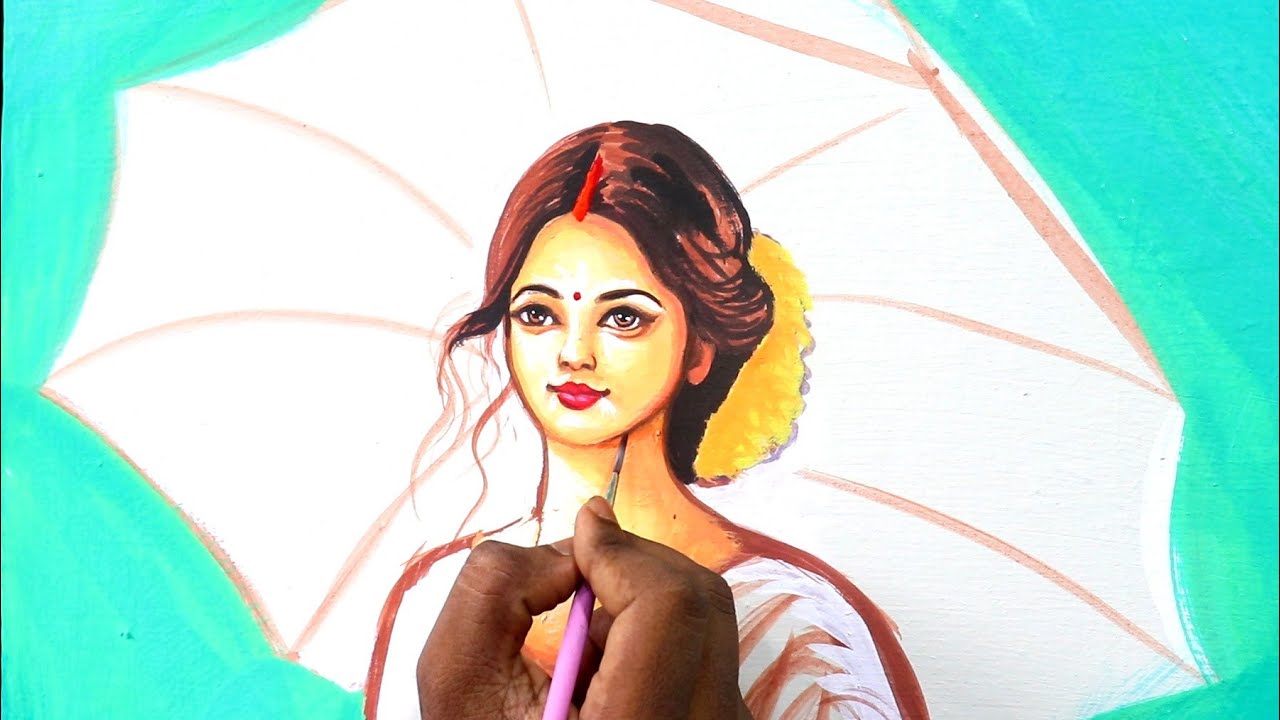 Beautiful indian woman drawing and painting | painting 543