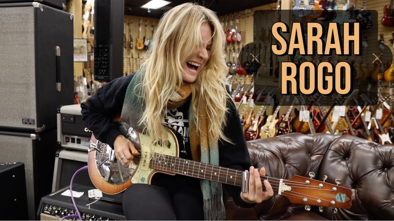 Sarah Rogo playing a National Reso-Electric at Norman's Rare Guitars